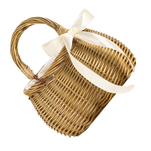 NOLITOY Cesta de Picnic Portátil Tejida Mano Mimbre Natural Cesta de Almacenamiento Multifuncional para Frutas Flores y Decorativa y Resistente para Mesa y Celebraciones