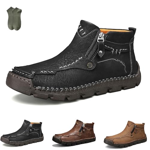 Motorcycle Boots, Men's Casual Leather Shoes Loafers Fashion Comfortable Mid-top Loafers