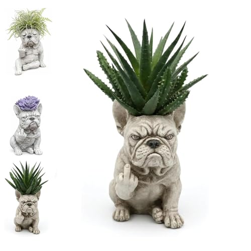 Statue de chien grincheux pot de fleurs extérieur intérieur design - 2