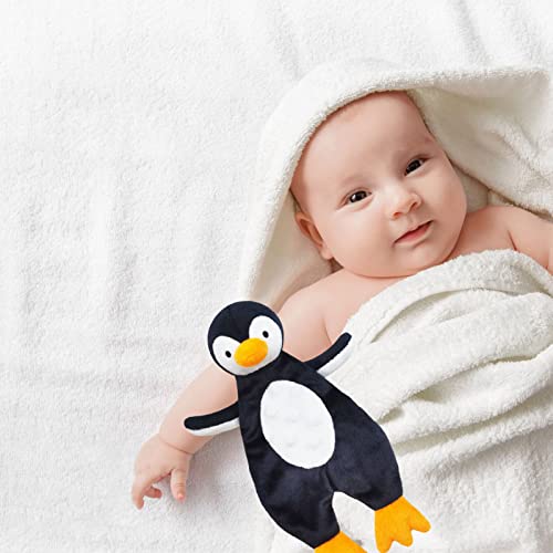 Image of Baby Black Penguin Soft Stuffed Animal Security Blanket, Plush Penguin Character Lovey Blanket, Baby Shower /Nursery Gift, Newborn Infant Toddler Snuggle Blankie for Boys Girls, 10 Inches
