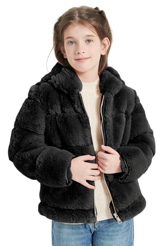 Image of Giolshon Girls Faux Fur Fleece Jacket Sherpa Fuzzy Hoodie Winter Coat with Full Zip Fluffy Outerwear 2169