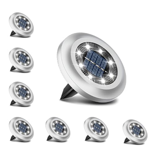 Torchtree Solar Lights Outdoor Garden 600mAh Solar Ground Lights 8 LED Solar Disk Lights for Garden Lawn Pathway Yard Landscape Walkway8 Pack Bright White