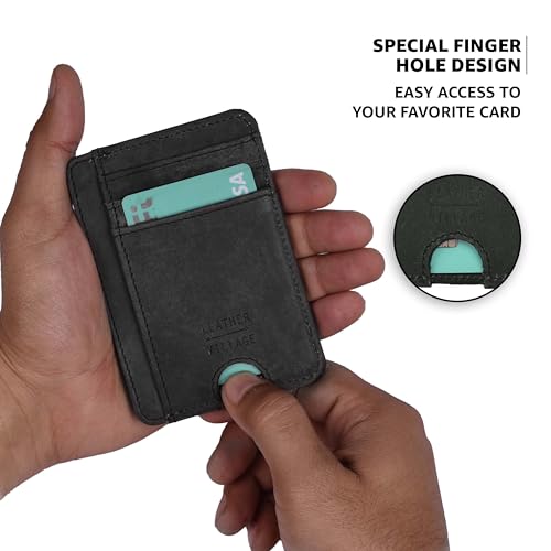 LEATHER VILLAGE Front Pocket Minimalist Leather Slim Wallet RFID Blocking Medium Size- Black4