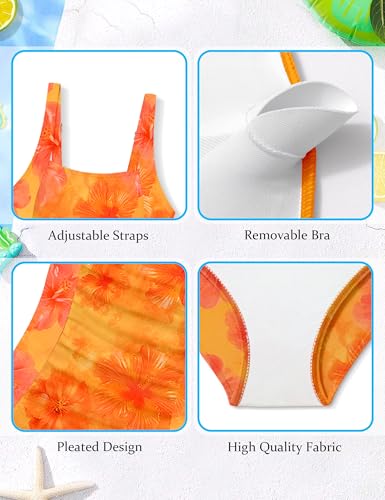 Image of BAVEDER Girls Swimsuit One Piece Swimsuits Solid Ruched Bathing Suit for Girls Full Coverage Modest Padded Swimwear 9-18y