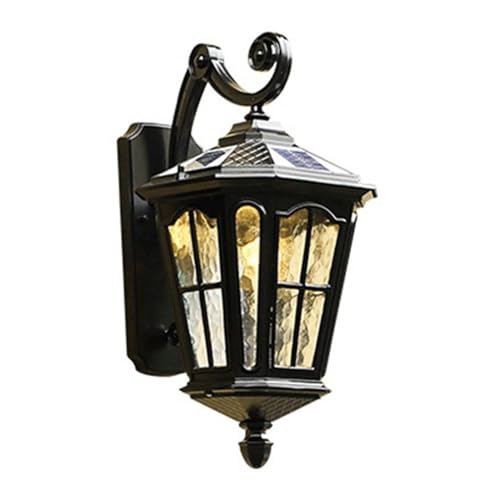 Aplique de pared exterior vintage Aplique de pared solar vintage negro for exteriores, impermeable, antioxidante, mate, con aplique de cristal ondulado for patio, porche, entrada y puerta principal.(2