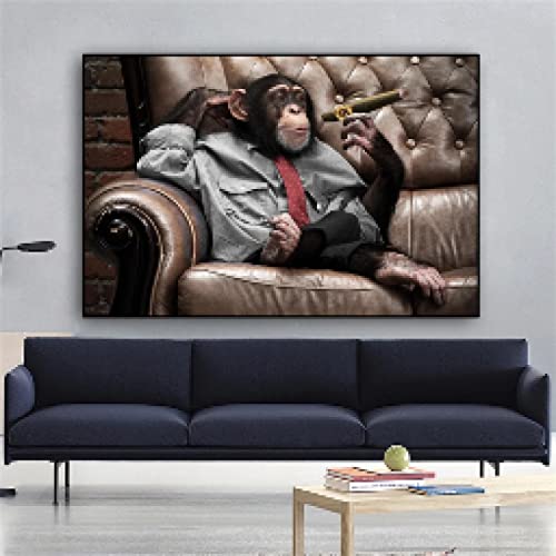 Toile orang-outan fumer un cigare pour habiller un grand mur vide de salon avec style