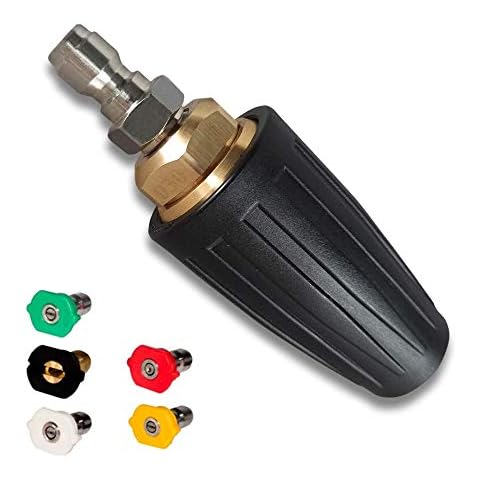 Xiny Tool 4000 PSI Rotating Turbo Nozzle Set, 1/4 Inch Rotating Turbo Nozzle for Pressure Washer with 5 Nozzle Tips, Orifice 3.0 Cover