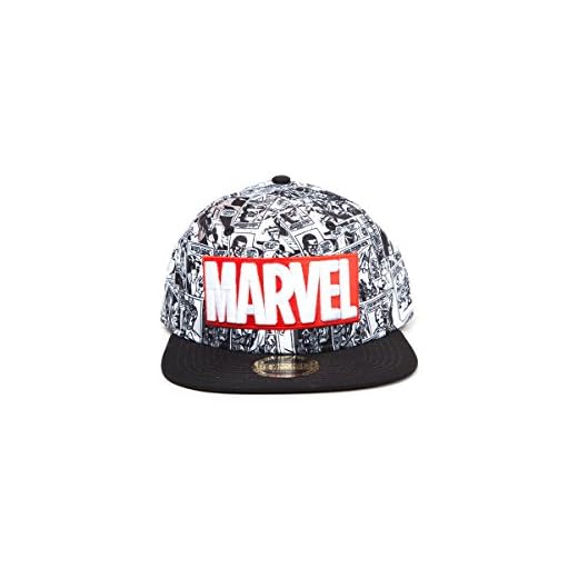 Difuzed Unisex Marvel Comics Logo and Comic Pattern Snapback Baseball Cap, Grey (Grey Grey), Einheitsgröße