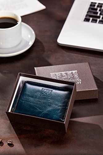 Image of Vintage Full Top Grain Leather Wallet RFID Blocking Multi Card Case with Zipper Pocket Card Holder for Men Women Gift Box