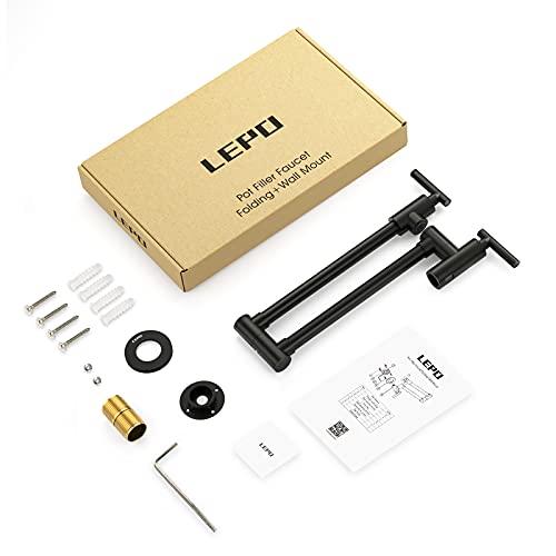 Lepo Pot Filler Faucet Wall Mounted, Solid Brass Folding Kitchen Restaurant Sink Faucet With Double Joint Swing Arm Single Hole 2 Handles Commercial Npt Matte Black #TOP7