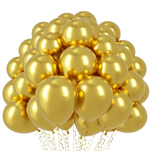 Image of Voircoloria 110pcs Metallic Gold Balloons 12inch Chrome Gold Latex Party Balloons for Graduation, Wedding, Birthday, New Year, Baby Shower, Anniversary Party Decorations