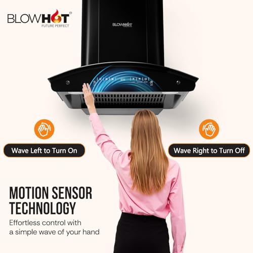 Image of BLOWHOT 60cm 1500 m /h Power Motion Sensor Kitchen Chimney with Installation Kit, Heat Auto Clean, Filterless Technology, 15-Year Motor Warranty by Blowhot - Evana S BAC MS