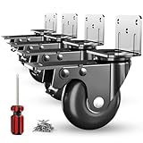 Side Mount Plate Caster Wheels - Thickened L-Shaped Mounting ，Heavy Duty 800 LBS，Set of 4 with Brake，360° Swivel，Locking，Castor Wheels for Furniture，Carts，Cabinet，Table(Black, 2 inchs)