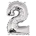 Produktbild Rayher 87034606 Zahl 2 Party-/Folienballon, silber, 40cm hoch, zum Befüllen mit Luft, für Geburtstag, Silverster, Jubiläum