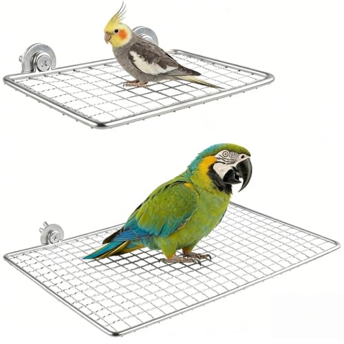 FACAING 2 Pcs Stainless Stee Bird Perches Platform for Bird Cage Accessories,Birds-Safe Bite Resistant Shelves and Easy Clean Bird Shelf Stand for Conures, Cockatiel, Budgie and Love Birds