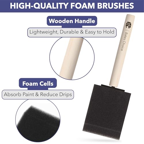 Image of Bates- Foam Paint Brushes, 2 Inch, 48 Pack, Wooden Handle