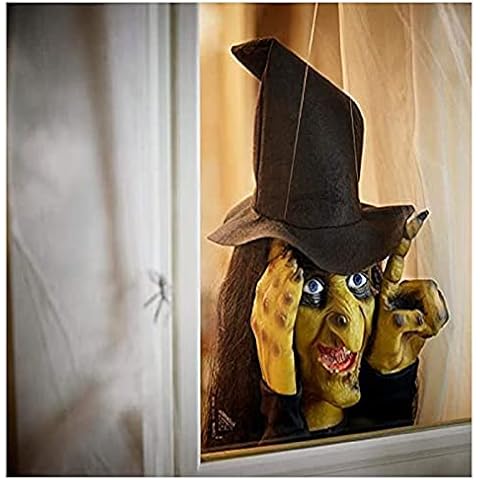 BNNG Creepy Halloween Old Witch Over Head Witch Club Witch Soul Witches Decor, Hanging Freak Fright At First Sight Tapping Witch Peeper Halloween Decoration Window Decor Prop Decor (A) Cover