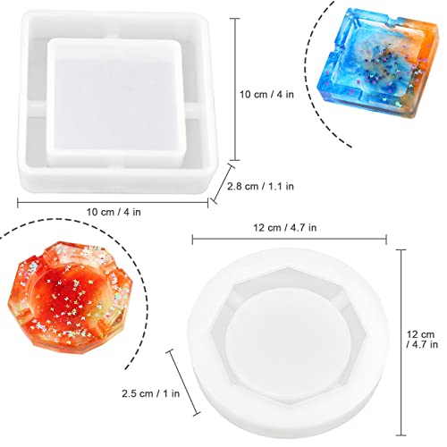 Ashtray Resin Molds 2 Pieces, Square and Diamond Silicone Mold Casting Mold Resin DIY Crystal Crafts , White - Image 3