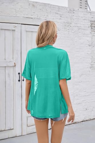 Image of Iandroiy Women's Lightweight Open Front Cardigans Casual Short Sleeve Blouse Tops