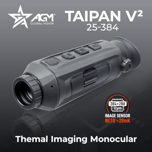 AGM Taipan V2 Thermal Monocular Bundle - Imagen térmica portátil para caza, reconocimiento y propiedad, sensor 12um 50Hz, Wi-Fi, grabación de video 16GB, impermeable IP67 + paño de limpieza miniatura 2