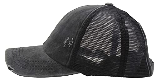 Kkmkshhg Criss Cross Baseball Caps, Women Ponytail Mesh Hat Distressed High Messy Bun Trucker Ponycap Black #TOP2
