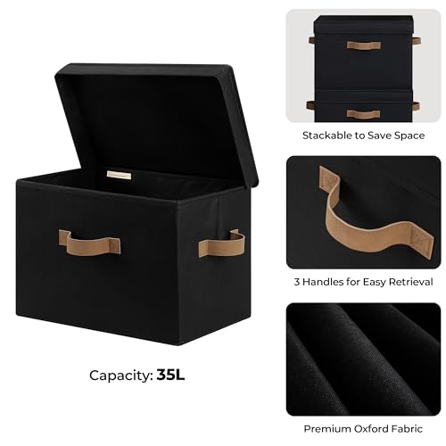 Image of StorageWorks Fabric Storage Bins with Lid, Decorative Storage Boxes for Shelves, Stackable Closet Organizer Basket with Handles, Jumbo, Black, 2-Pack