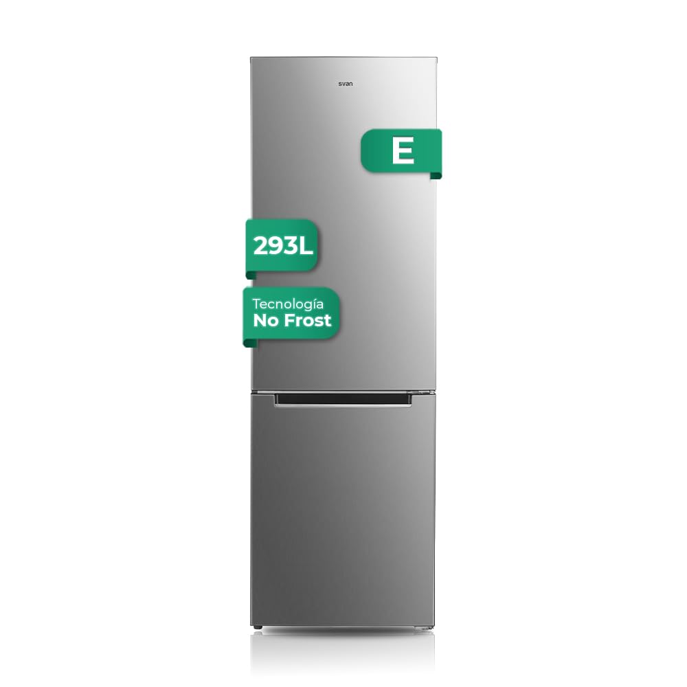 Svan Frigorífico Combi 2 Puertas Inox SC185603ENFX. Capacidad 293 Litros, No Frost, Multi AirFlow, Puerta Reversible, Bajo Nivel Sonoro, Eficiencia Energética Clase E