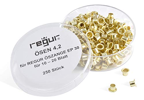 REGUR Ösen 4,2mm für EP 30 Stanz- und Ösenzange, 250 Stück für 10 - 20 Blatt für Verträge, zum Präsentieren, Reparieren, Basteln, Verzieren Cover
