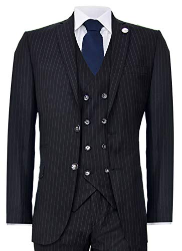 Mens 3 Piece Suit Gatsby 1920s Peaky Blinders Gangster Pinstripe Tailored Fit2