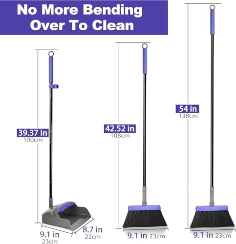 Image of Broom and Dustpan Set for Home, Long Adjustable Handle Broom with Stand Up Dustpan, 180 Degree Rotating Broom Head & Comb Teeth - Indoor Sweeping Combo for Kitchen Lobby Floor Office