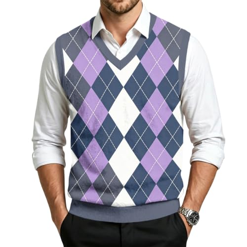 Christmas Sweater Vest Men V Neck Plaid Knit Lightweight Pullover Sweater - image 1