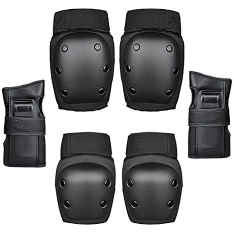 OttoBen Adults Kids Skateboard Protective Gear, Knee Guard & Elbow Guard & Wrist Pads 6 Pieces Sets, Protection Pads for Roller Skates Cycling Bike Skateboard Inline Skatings Scooter Riding Black L Cover
