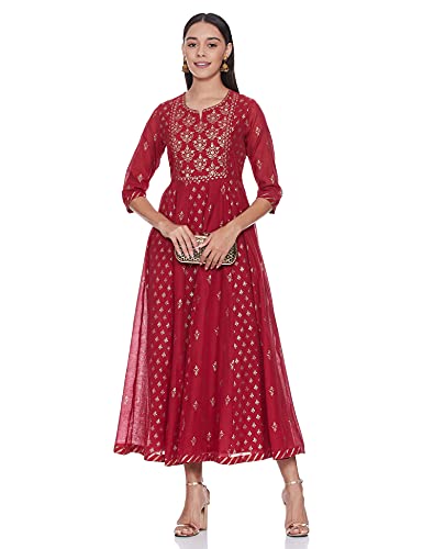 Image of BIBA Women Poly Cotton Flared Printed Dress