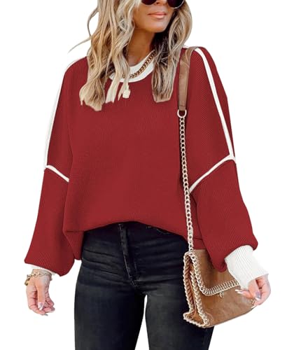 Image of Womens Sweaters Causal Crewneck Batwing Sleeve Knit Top Side Split Oversized Pullover Sweater Loose Jumper