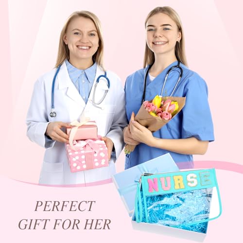 Kacctyen 6 Pcs Nurse Bags Chenille Letter Clear Makeup Bag with Zipper Waterproof Cosmetic Toiletry Pouch with Handle Gym Travel Summer Gifts for Girls Women Nurse (Multicolor, Nurse)4