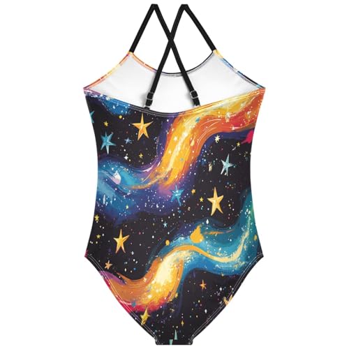 Pigsaly Girls One Piece Swimsuits Fantasy Space Stars River Galaxy Kids Cross Back Swimwear Beach Sport Bathing Suit 3T2