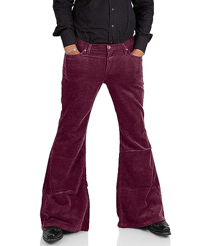 Image of Men's Corduroy Vintage Bell Bottom Pants 70s,Disco Stretchy Flared Pants Fit 60s 70s Outfits for Men,Mens Bell Bottom Jeans.