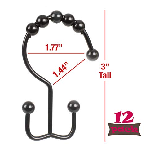 Yoocylii Metal Double Glide Shower Hooks Rings,Shower Curtain Rings Stainless Steel for Bathroom Shower Rods Curtains Hooks,Set of 12 (Matte Black)