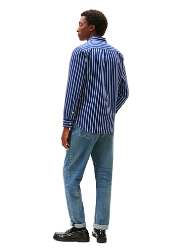 Tommy Hilfiger Men's Heritage Oxford Striped Regular Long Sleeve Shirts, Preppy Navy/White Medium4