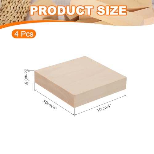 QUARKZMAN 4 Stücke Basswood Schnitzblock, 2x10x10cm/0.8x4x4 Zoll Quadratische Holzdübel Blöcke Holzstücke für DIY, Kunstdekoration, Handwerk Schnitzen, Handgeschnitzt