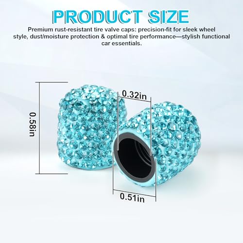 Image of JUSTTOP 4 Pack Handmade Crystal Rhinestone Car Tire Valve Stem Caps, Car Wheel Tire Valve, Attractive Dustproof Bling Car Accessories, Universal for Cars, Trucks and Motorcycles-Pale Blue
