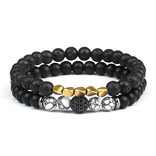 Bracelets en pierre de lave et onyx noir pour femmes lot de 2
