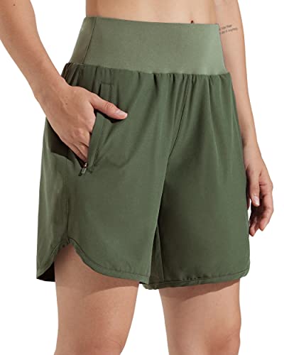 Libin Sporthose Damen Kurz 7\'\' Sport Shorts Laufhosen Atmungsaktiv mit Liner Sommer Hohe Taille Laufshort Running Jogging Kurze Hose, Armeegrün S Libin Sporthose Damen Kurz 7\'\' Sport Shorts Laufhosen Atmungsaktiv mit Liner Sommer Hohe Taille Laufshort Running Jogging Kurze Hose, Armeegrün S