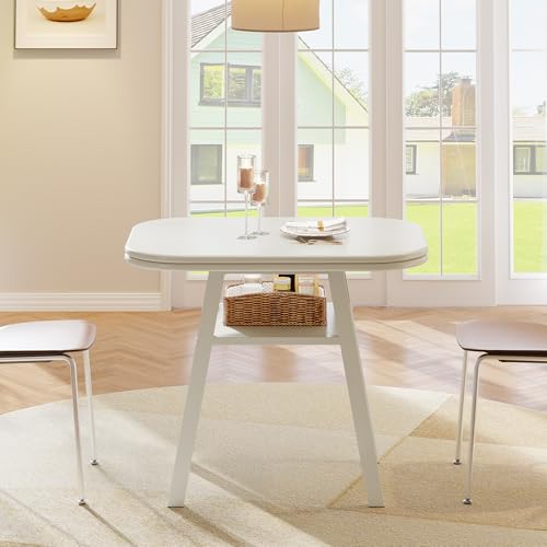 Tribesigns White Dining Table, 80cm Small Kitchen Tables for 4-6 People,Modern Style with Metal Legs for Dining Room Kitchen Cafe (Only Table)