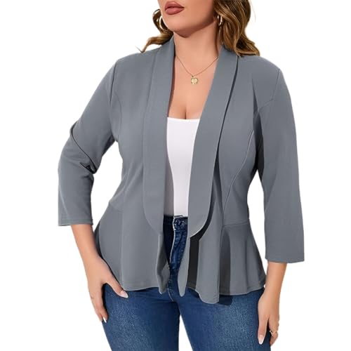 Image of Womens Spring Plus Size Open Front Cardigan 3 /4 Long Sleeves Lightweight Draped Cover Ups