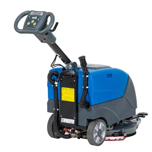 Emotor Walk Behind 15\" Brush Floor Scrubber Machine, Battery Powered Hand-Push Commercial Industrial Floor Scrubber Machine 34.65\'\'X22.83\'\'X26.77\'\' (Blue)