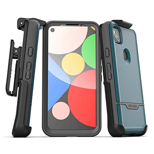 Encased Pixel 4a Case with Screen Protector and Belt Clip (Rebel Shield) Heavy Duty Full Body Cover with Build-in Screen Guard and Holster for Google Pixel 4a - Blue