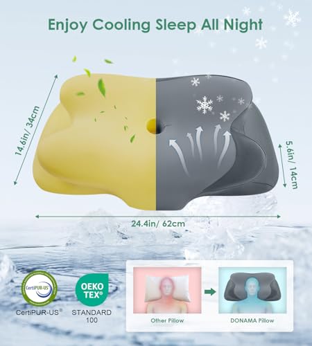 Image of DONAMA Cervical Pillow for Sleeping, Contour Memory Foam Pillow for Neck and Shoulder Support, Ergonomic Neck Pillow for Side Back Stomach Sleepers, Bed Pillows with Cooling Pillowcase
