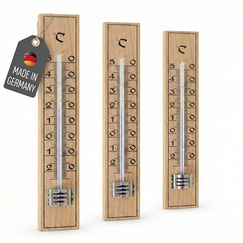 Lantelme 3 Stück Holz Außenthermometer Set Temperaturanzeige -30°C bis 50°C | Analog Außenthermometer 17cm für Innen Garten Außen Balkon |...
