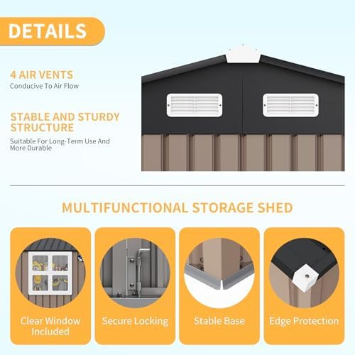 10x8FT Metal Storage Shed with Sloped Roof, Lockable Doors, Solar Light, Windows, and Vents, Outdoor Storage Sheds for Garden, Backyard, Patio Tools and Equipment - 2